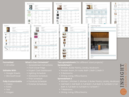 Interior Design Google Sheets Excel Product Specification Template, Finishes FF&E Furniture Schedule, E-Design Specification