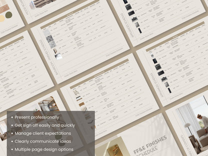 FFE Finishes Schedule and Design Presentation Template Bundle for Interior Designers - Canva Powerpoint Indesign - Linden
