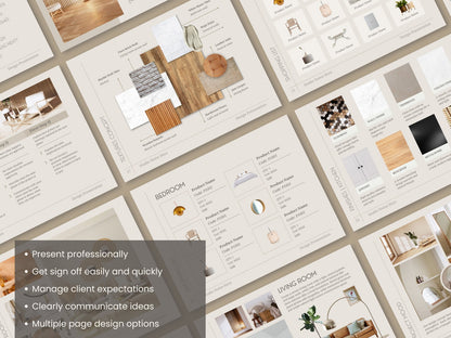 FFE Finishes Schedule and Design Presentation Template Bundle for Interior Designers - Canva Powerpoint Indesign - Linden