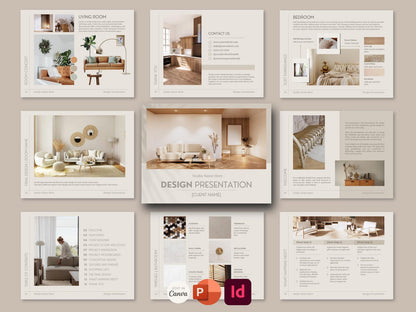 FFE Finishes Schedule and Design Presentation Template Bundle for Interior Designers - Canva Powerpoint Indesign - Linden